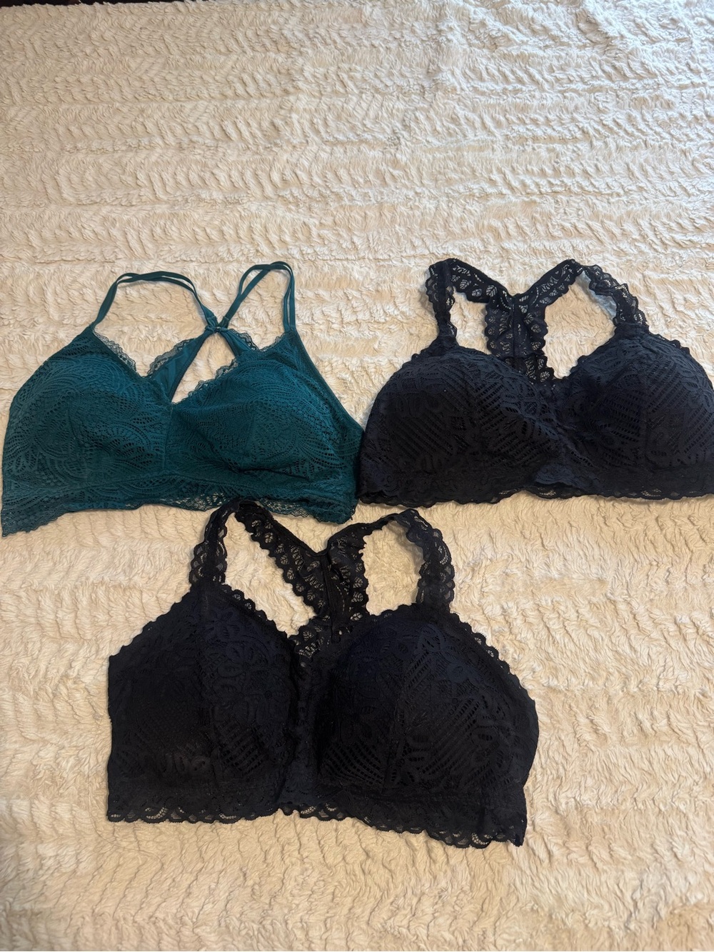 Maurice’s Lace Bralette Bundle 3 Pack XL Black Teal Racerback Like New
